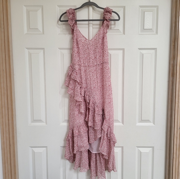 LoveShackFancy Dresses & Skirts - Loveshackfancy "Maeve" Midi Ruffle 100% Silk Pink Dress in "Rouge" Size 2